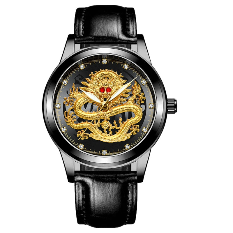 Relógio Dragão Dourado Luxo Resistente à Água