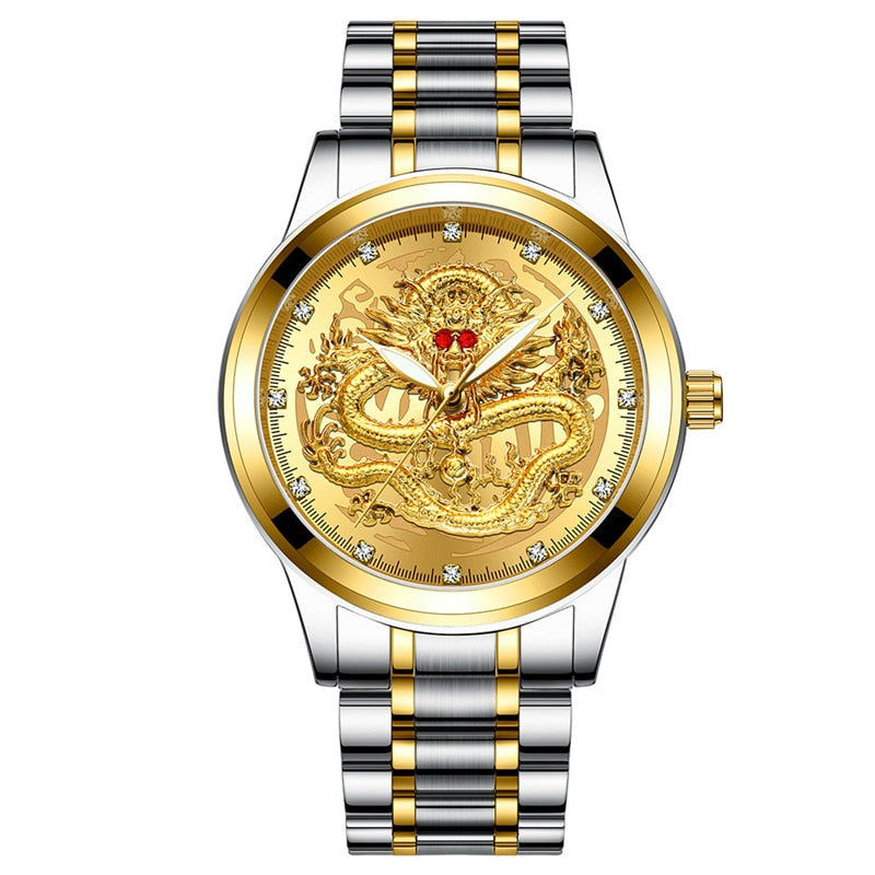Relógio Dragão Dourado Luxo Resistente à Água