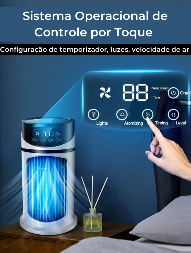 Mini Ar Condicionado de Ambientes Pequenos - Ventilador e Umidificador Portátil 3 em 1